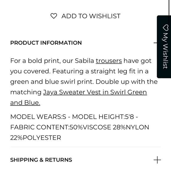 Motel Rocks Sabila Trouser-Swirk Green and Blue - Picture 6 of 6